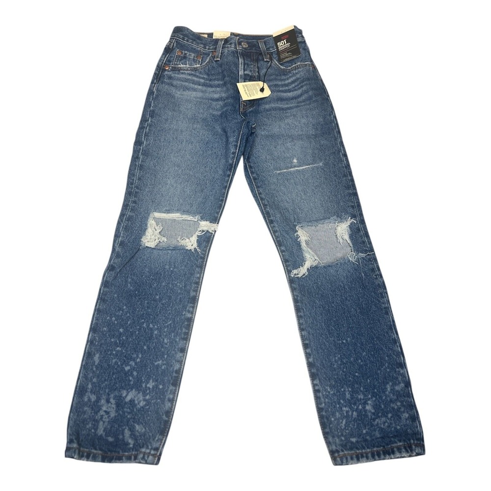 Levi's‎ 501 Original Cropped Jeans Women's 23x26 High Rise Distressed NWT Blue